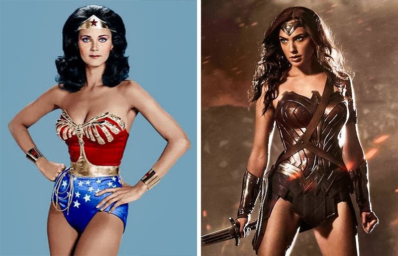 Vẻ gợi cảm của Wonder Woman phiên bản năm 1975 và 2016.