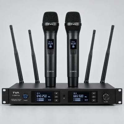 Bộ Micro Không Dây TVA U-990 Pro (Tự ngắt, 4 Anten sóng xa)